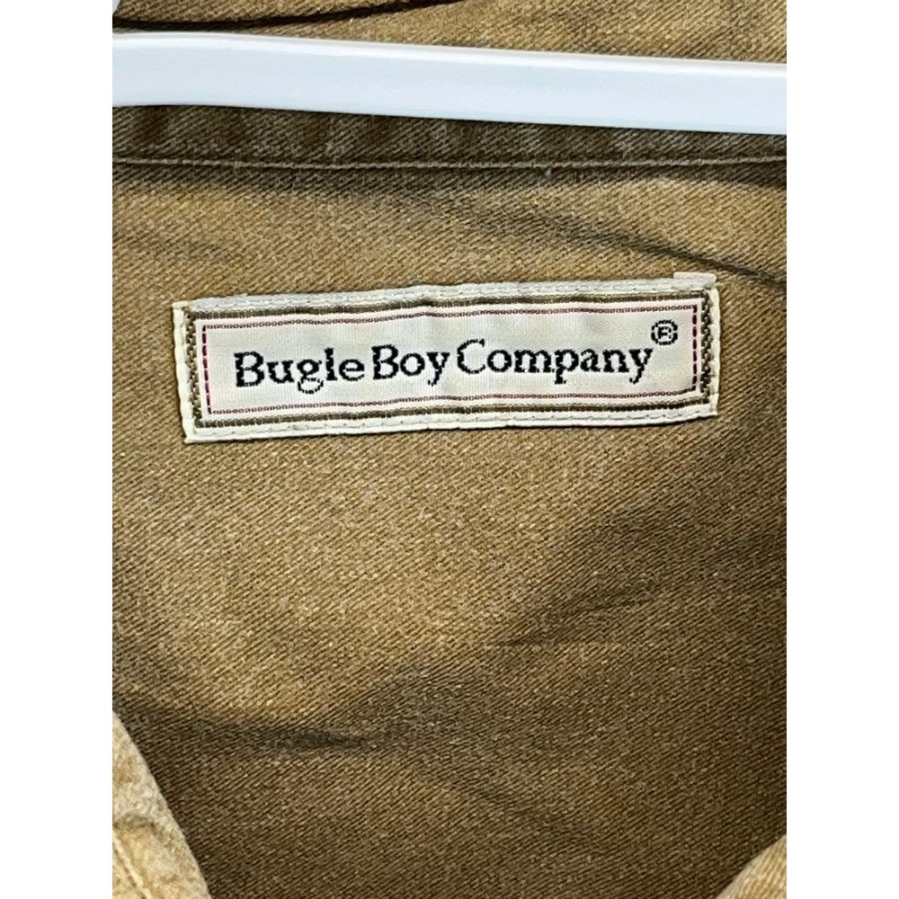 Vintage Bugle Boy Company Mens Tan‎ Washed Camp Logo Button Up Shirt Large - Picture 3 of 10